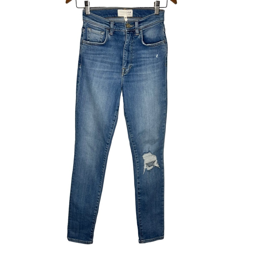 C/E by Current/elliot high rise distressed medium wash blue jeans women’s Sz 25